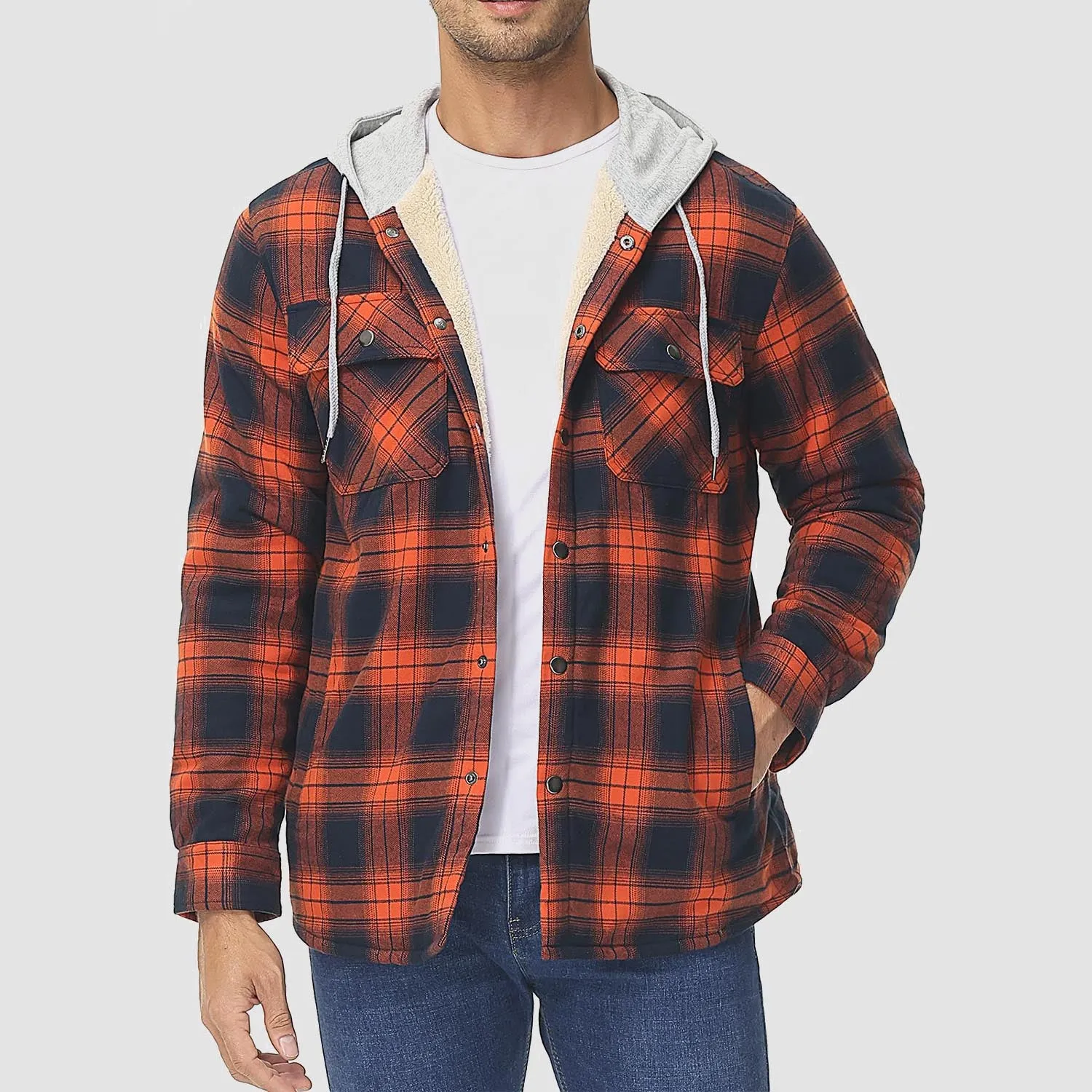 Winter Flannel Hoodies with Sherpa Lining for Men Flannel Plaid Jackets