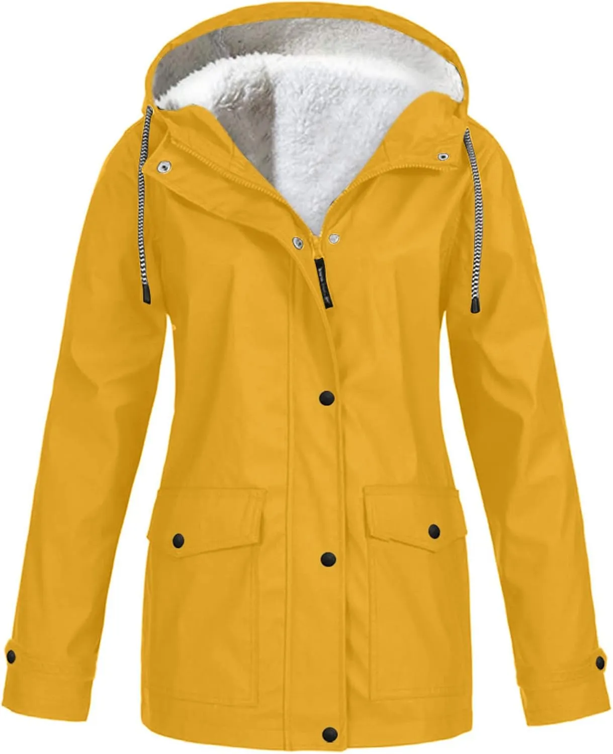 Wkishenl Rain Jacket for Women Softshell Warm Fleece Lined Fall Winter Coats Hooded Waterproof Windbreaker Trench Coat
