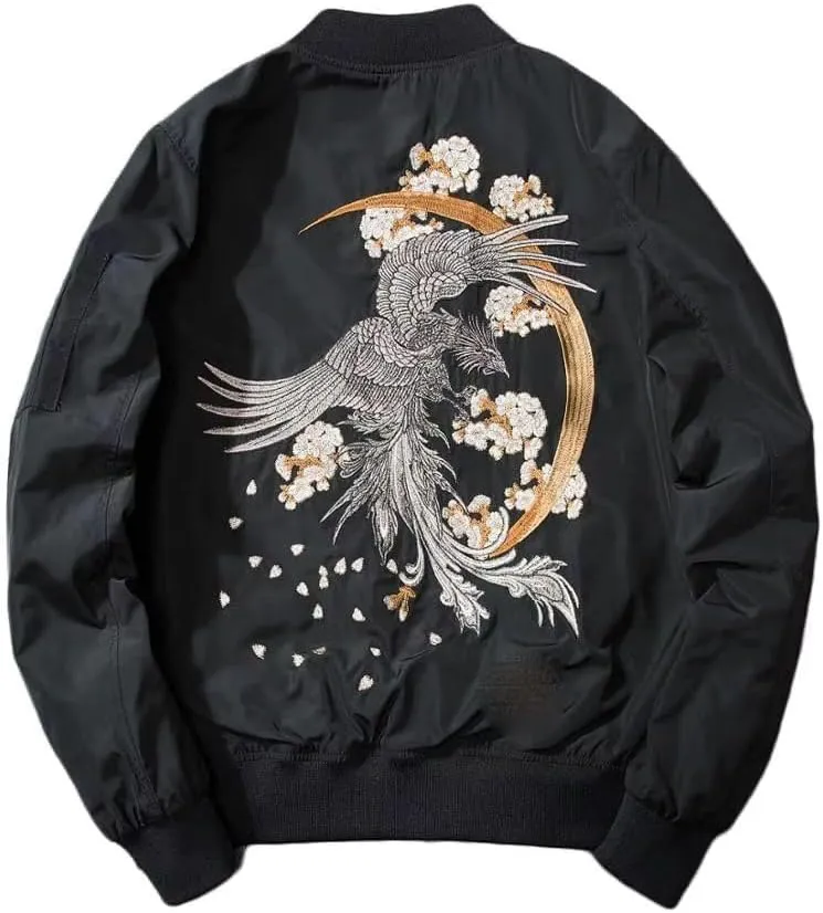WOLONG Embroidered Jacket Men's Bomber-Style Pilot Coat Padded Streetwear