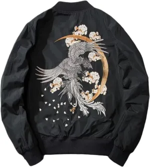 WOLONG Embroidered Jacket Men's Bomber-Style Pilot Coat Padded Streetwear