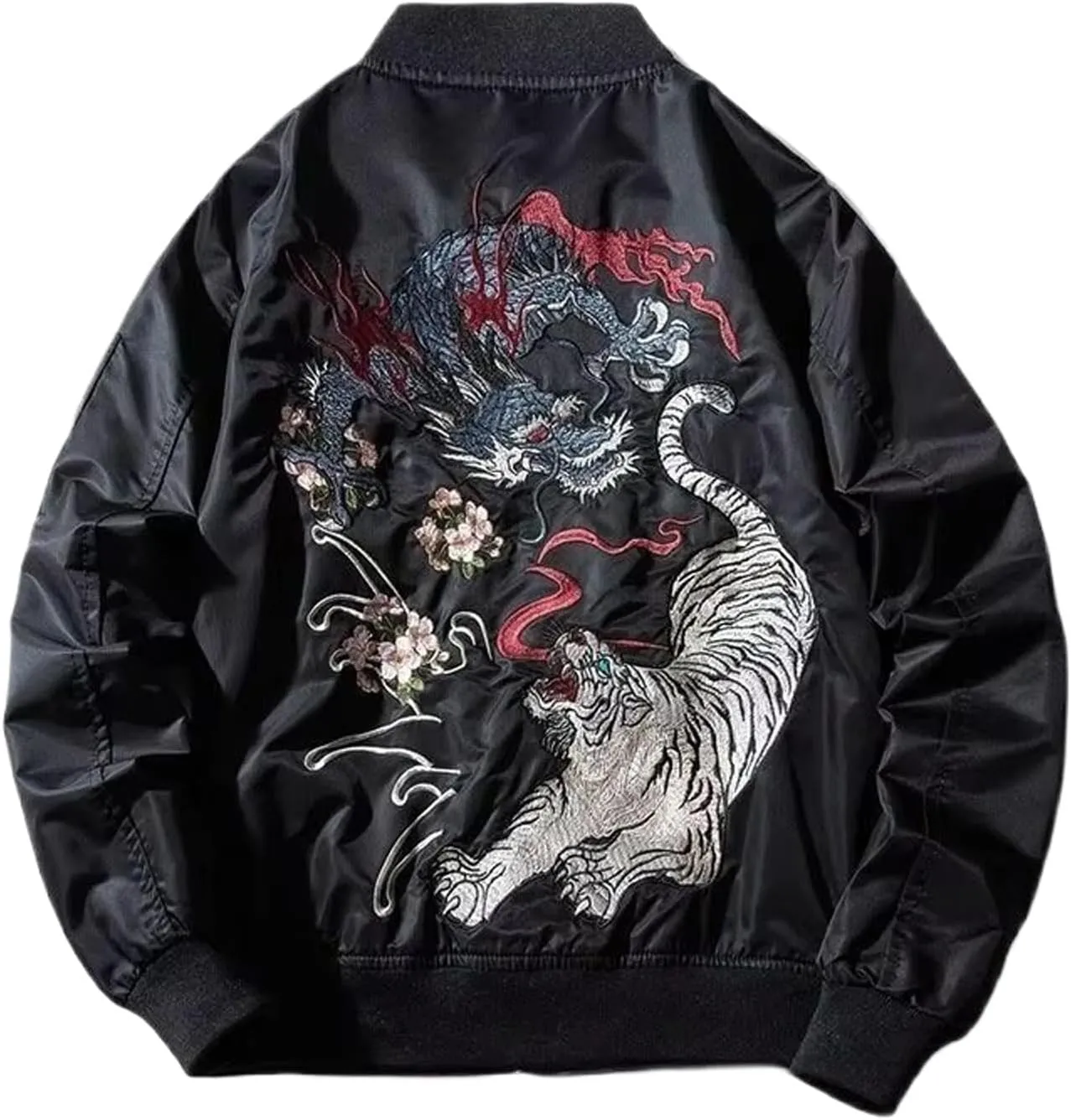 WOLONG Men's Embroidered Jacket Bomber-Style Padded Coat Pilot-Style