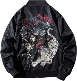 WOLONG Men's Embroidered Jacket Bomber-Style Padded Coat Pilot-Style