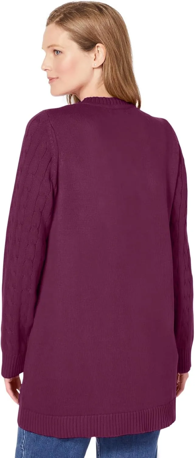 Woman Within Plus Size Cotton Cable Knit Cardigan Sweater