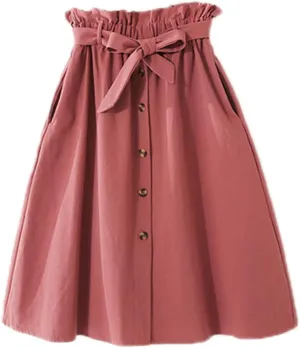 Women High Waist Skirt Elegant Casual Vintage Pleated A-line Button Front Midi Skirt with Belt Pockets