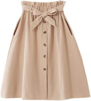 Women High Waist Skirt Elegant Casual Vintage Pleated A-line Button Front Midi Skirt with Belt Pockets