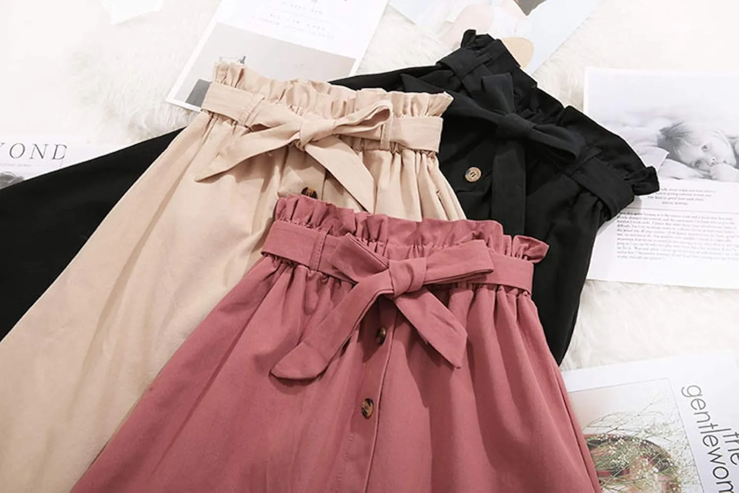Women High Waist Skirt Elegant Casual Vintage Pleated A-line Button Front Midi Skirt with Belt Pockets