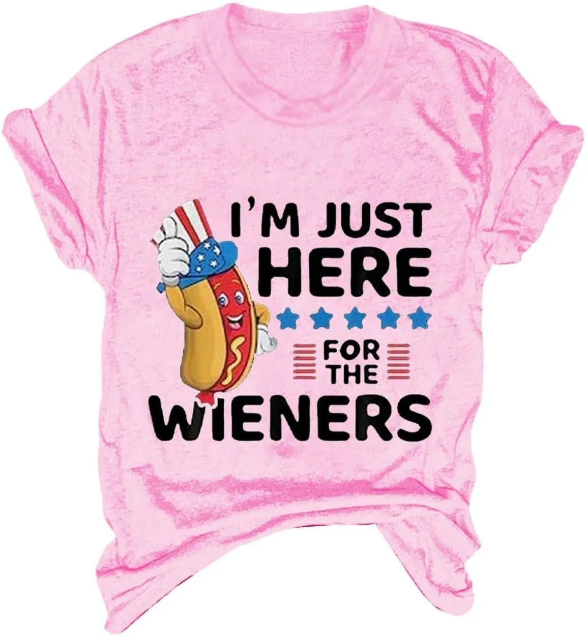 Women I'm Just Here for The Wieners Shirt 4th of July Shirts American Flag Patriotic Plus Size Short Sleeve Tee