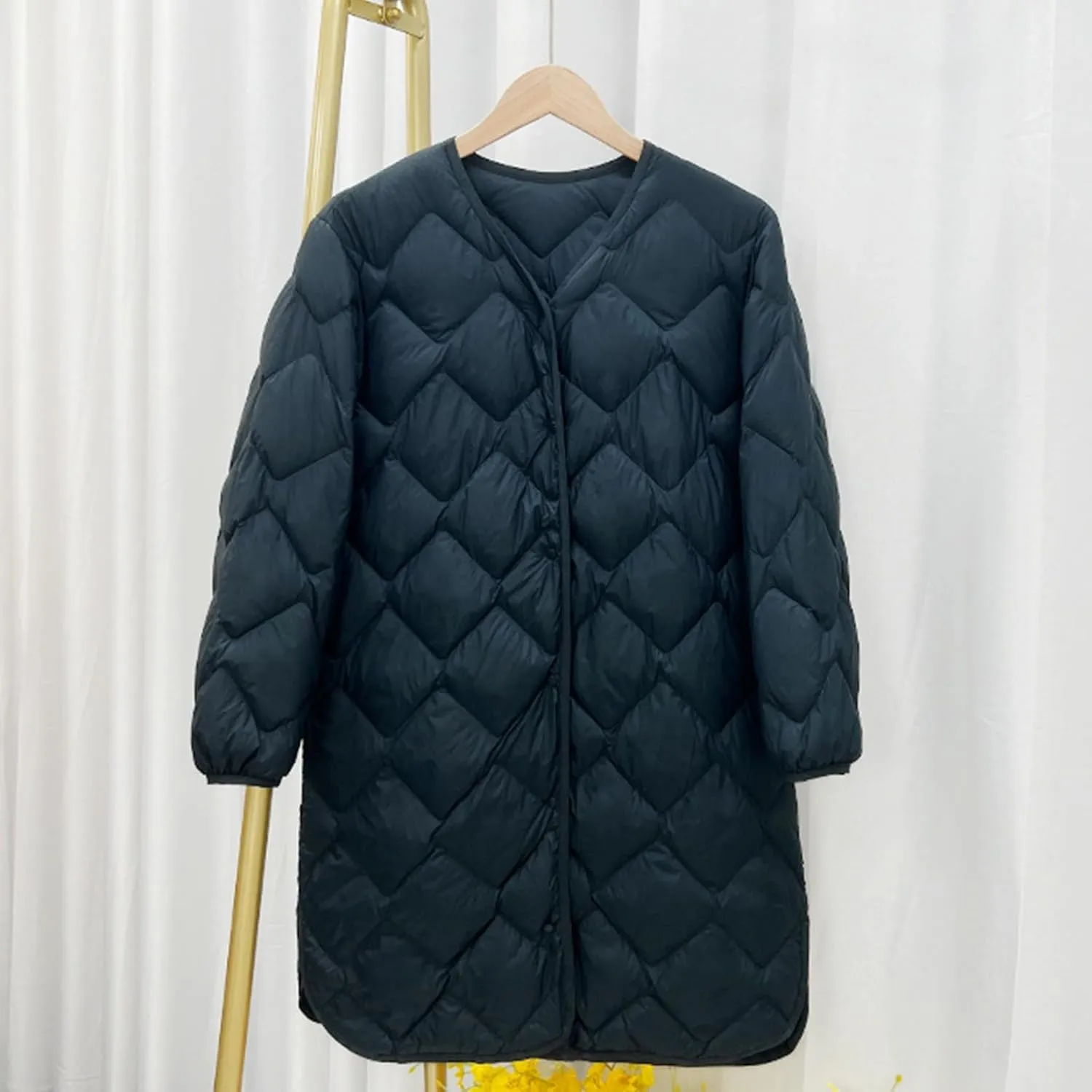 Women Long Lightweight Puffer Jackets Thicken Quilted Jackets Button Down Casual Winter Coats Warm Outerwear Down Coats