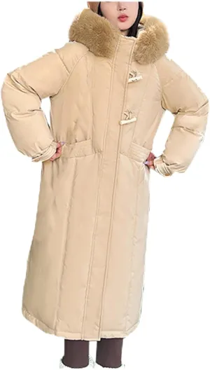 Women Long Puffer Jacket,Winter Thickened Coat with Hooded Deep Pockets,Zip Padded Cotton Coats Parka