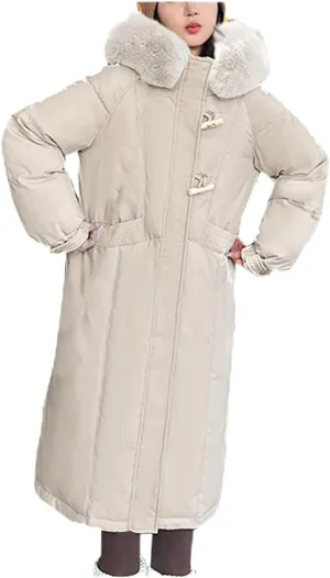 Women Long Puffer Jacket,Winter Thickened Coat with Hooded Deep Pockets,Zip Padded Cotton Coats Parka
