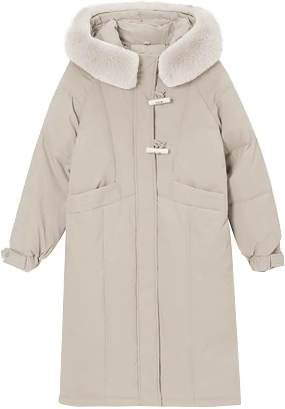 Women Long Puffer Jacket,Winter Thickened Coat with Hooded Deep Pockets,Zip Padded Cotton Coats Parka