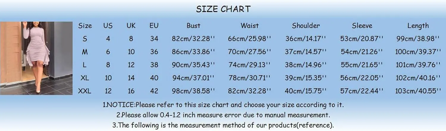 Women Long Sleeve Casual Ruffled Mini Dress Fringed Side Ruffle Hem Dress Casual Skirts for Women 2024