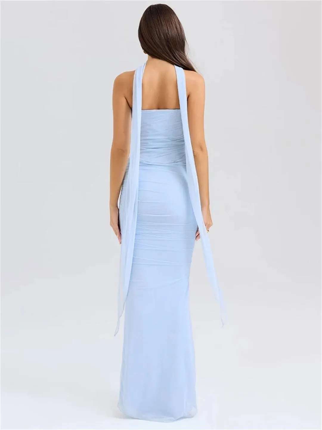 Women Sexy Two Piece Sets Neckerchief Strapless Crop Tops And Maxi Skirt