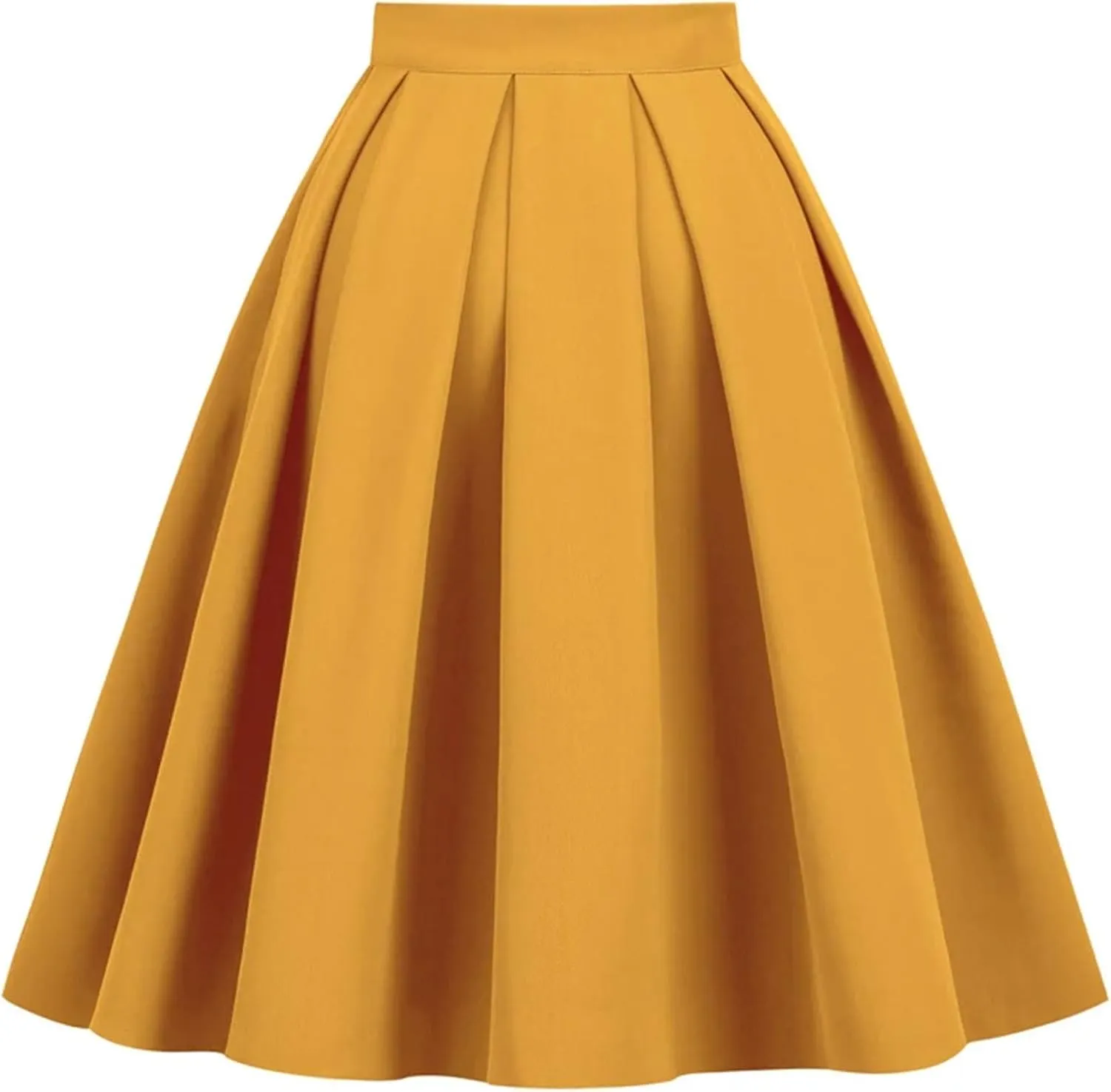 Women Solid Vintage Pleated Midi Skirts Elegant Casual Swing Skirt High Waist Bodycon Party Skirt