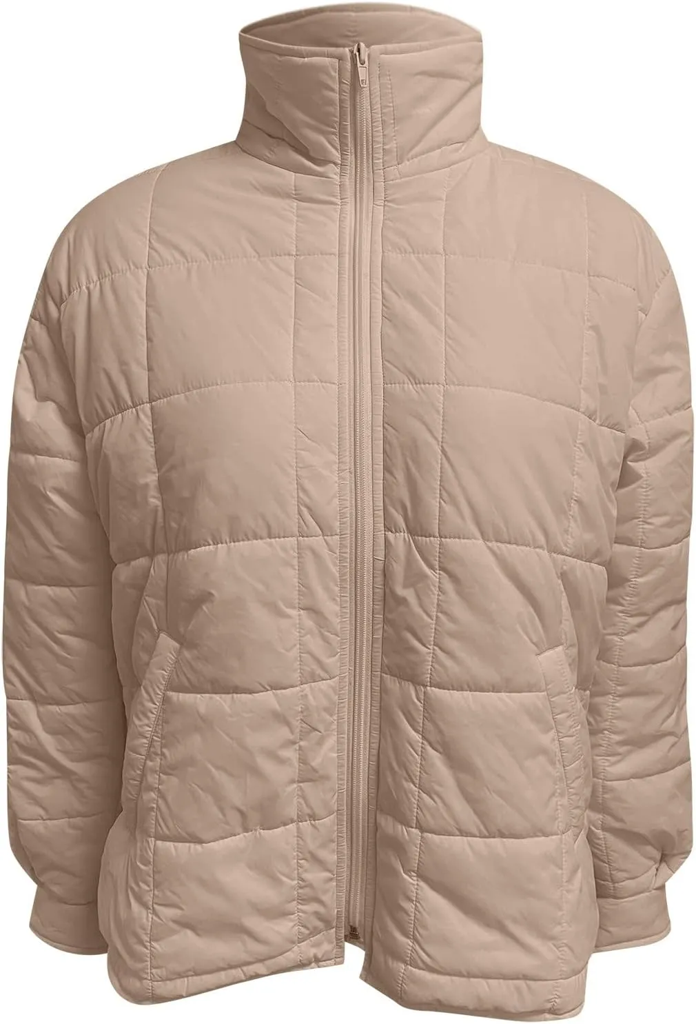 Women Stand Collar Puffer Down Jacket Long Sleeve Cropped Zipper Outwear with Pockets Short Winter Warm Parka Coats