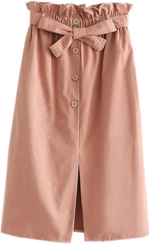 Women Summer High Waist Skirt Elegant Casual Vintage Pleated A-line Button Front Midi Skirt with Belt