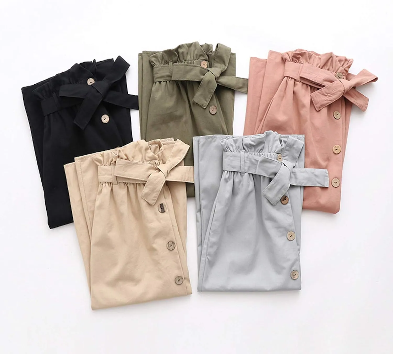Women Summer High Waist Skirt Elegant Casual Vintage Pleated A-line Button Front Midi Skirt with Belt