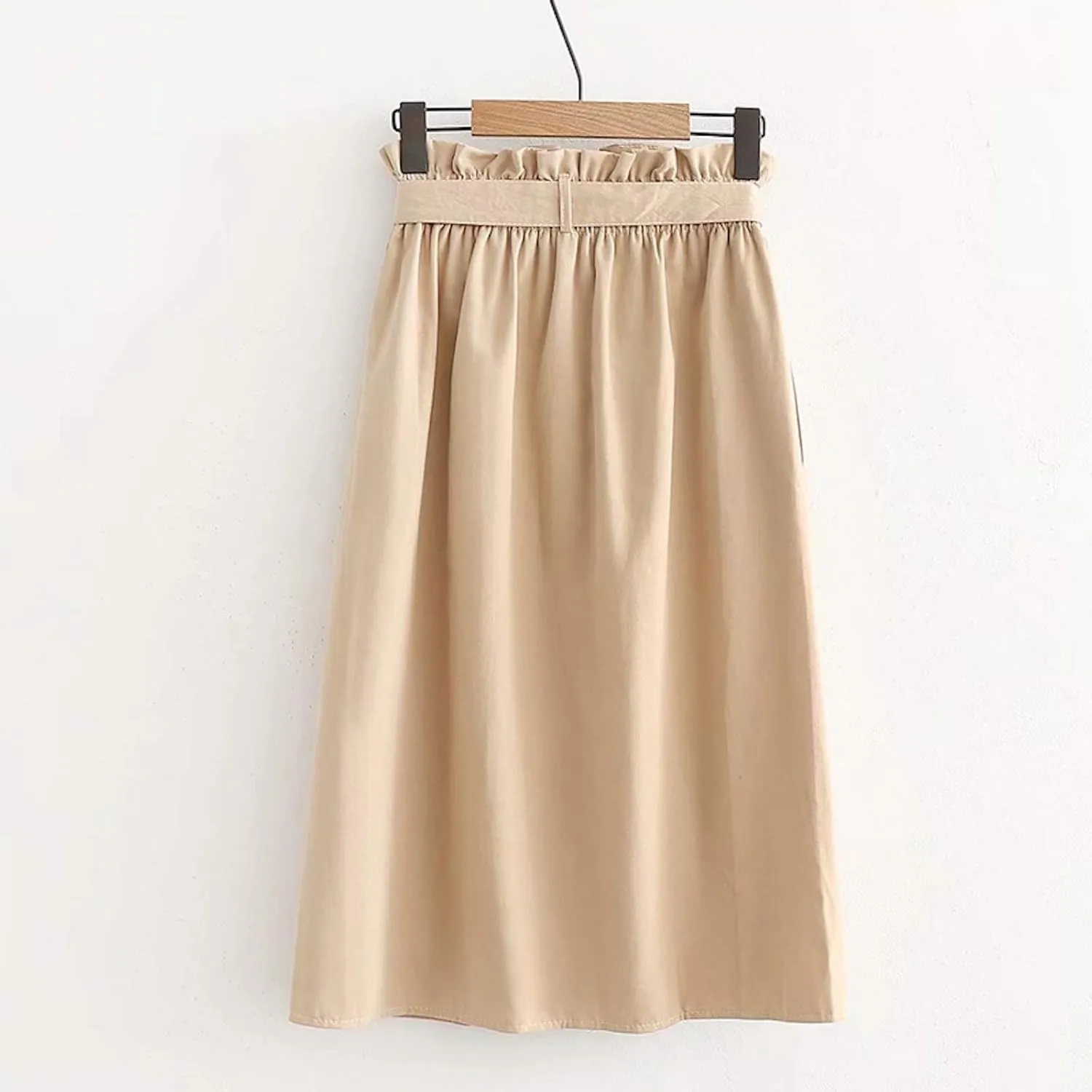 Women Summer High Waist Skirt Elegant Casual Vintage Pleated A-line Button Front Midi Skirt with Belt
