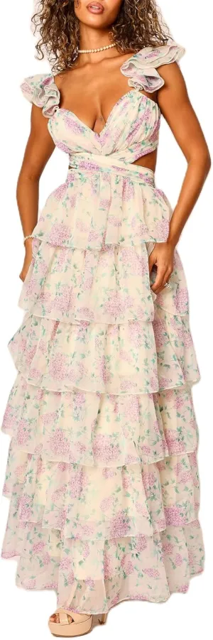 Women Y2k Boho Floral Maxi Dress Sleeveless Ruffle Ruched Backless Tie Tiered Flowy Long Sundress Summer Streetwear