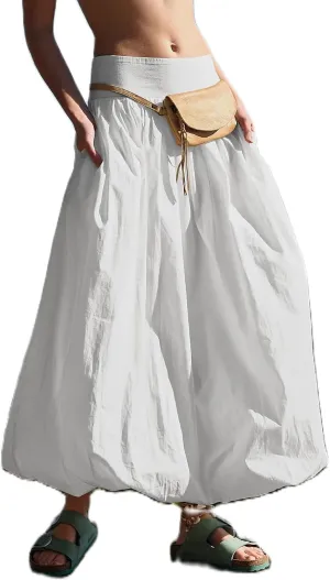 Women Y2k Bubble Maxi Skirt Elastic Low Waist Casual Aline Flowy Long Skirts Plead Ruffle Balloon Midi Skirt Streetwear