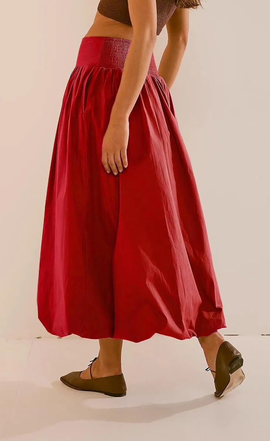 Women Y2k Bubble Maxi Skirt Elastic Low Waist Casual Aline Flowy Long Skirts Plead Ruffle Balloon Midi Skirt Streetwear