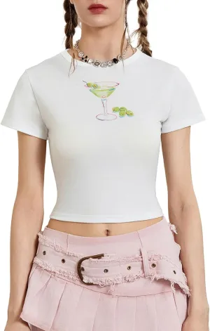 Women Y2k Graphic T-Shirt Crew Neck Short Sleeve Baby Tee Summer Crop Tops 00S Aesthetic Going Out Tops Streetwear