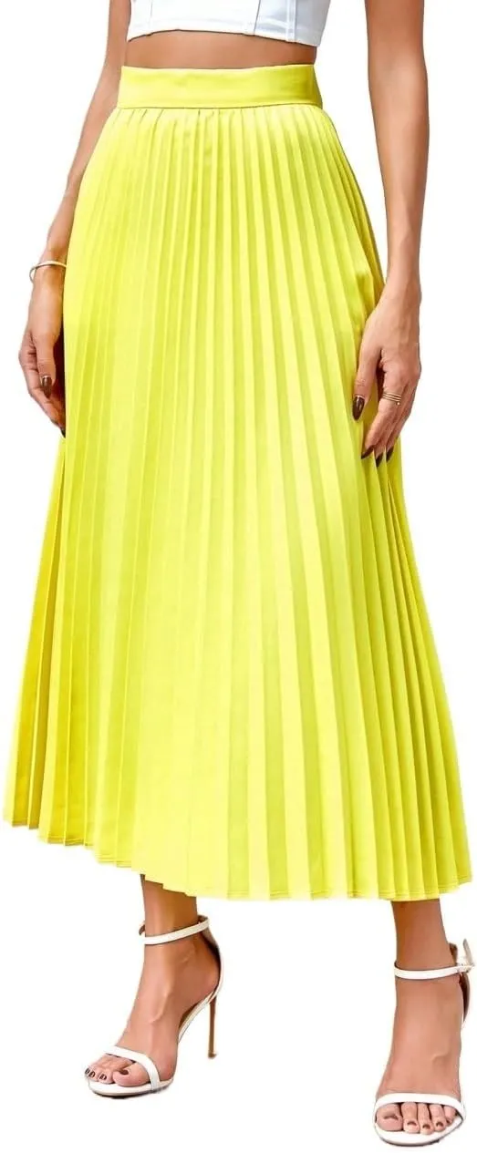 Women's 2024 Casual Maxi Long Skirt Women'S Solid Color Pleated Skirt