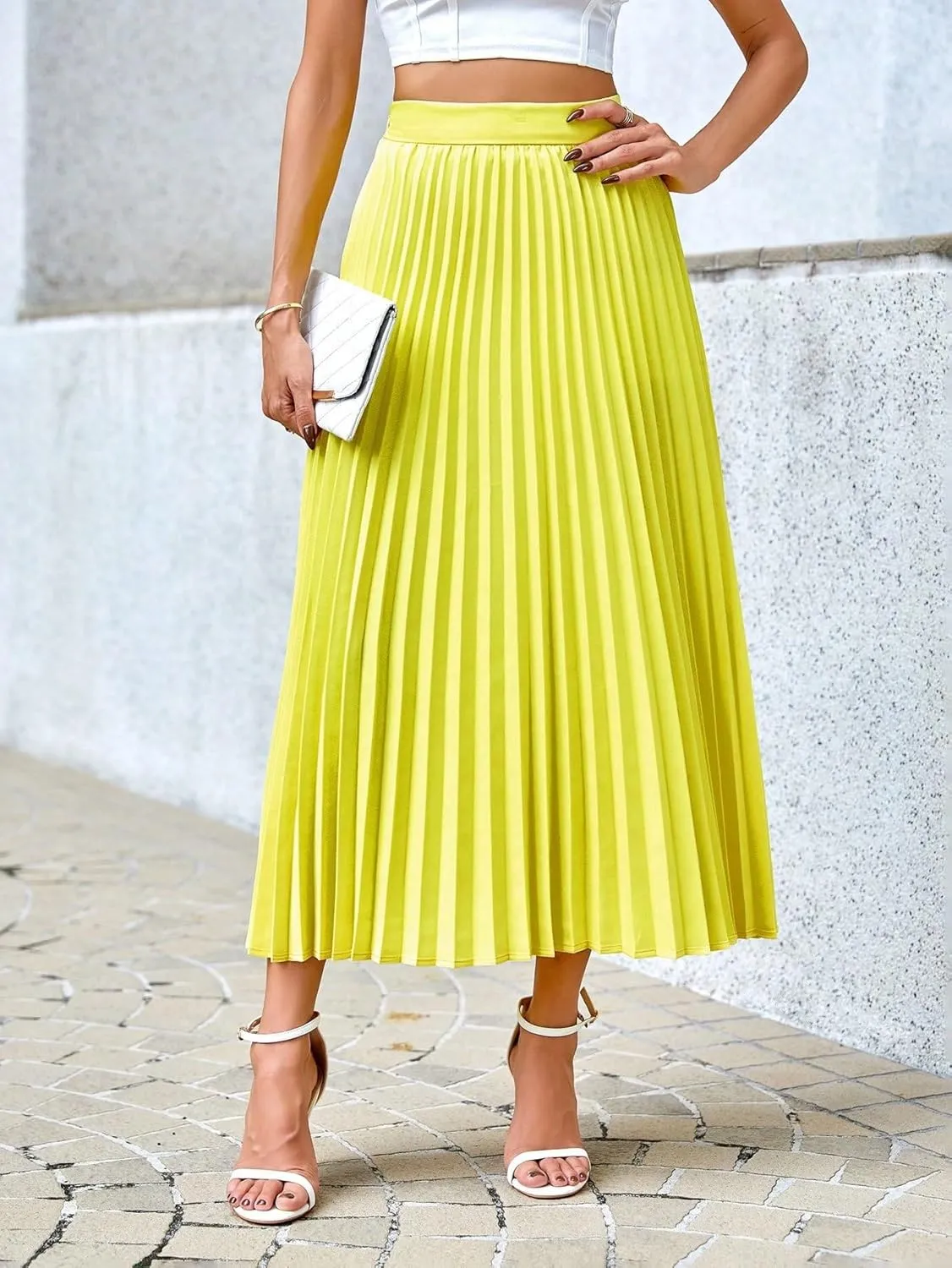 Women's 2024 Casual Maxi Long Skirt Women'S Solid Color Pleated Skirt