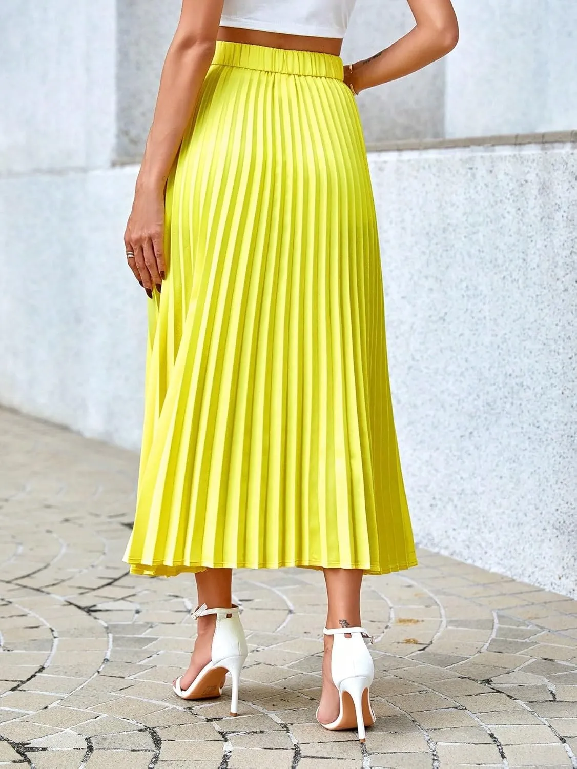 Women's 2024 Casual Maxi Long Skirt Women'S Solid Color Pleated Skirt