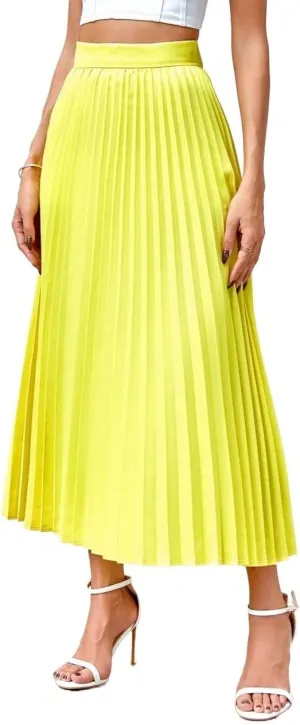 Women's 2024 Casual Maxi Long Skirt Women'S Solid Color Pleated Skirt