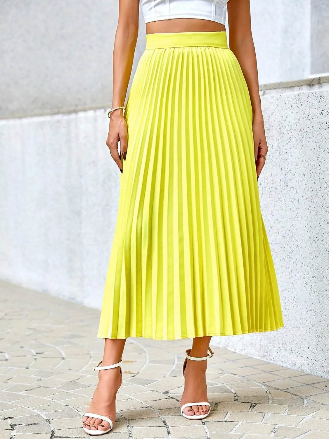 Women's 2024 Casual Maxi Long Skirt Women'S Solid Color Pleated Skirt