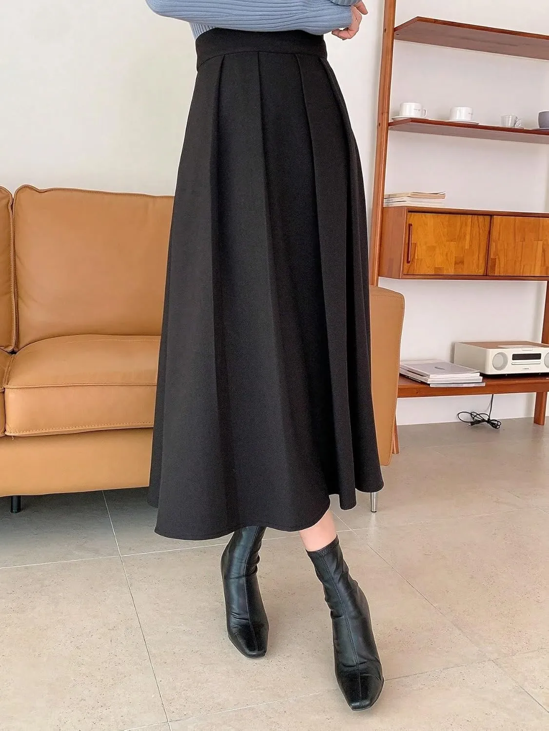 Women's 2024 Midi Long Bodycon Skirt High Waist Fold Pleated Skirt