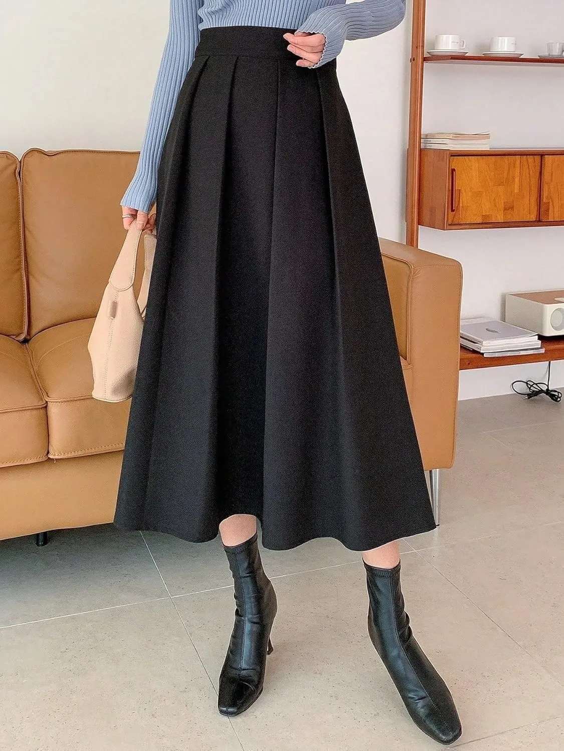 Women's 2024 Midi Long Bodycon Skirt High Waist Fold Pleated Skirt