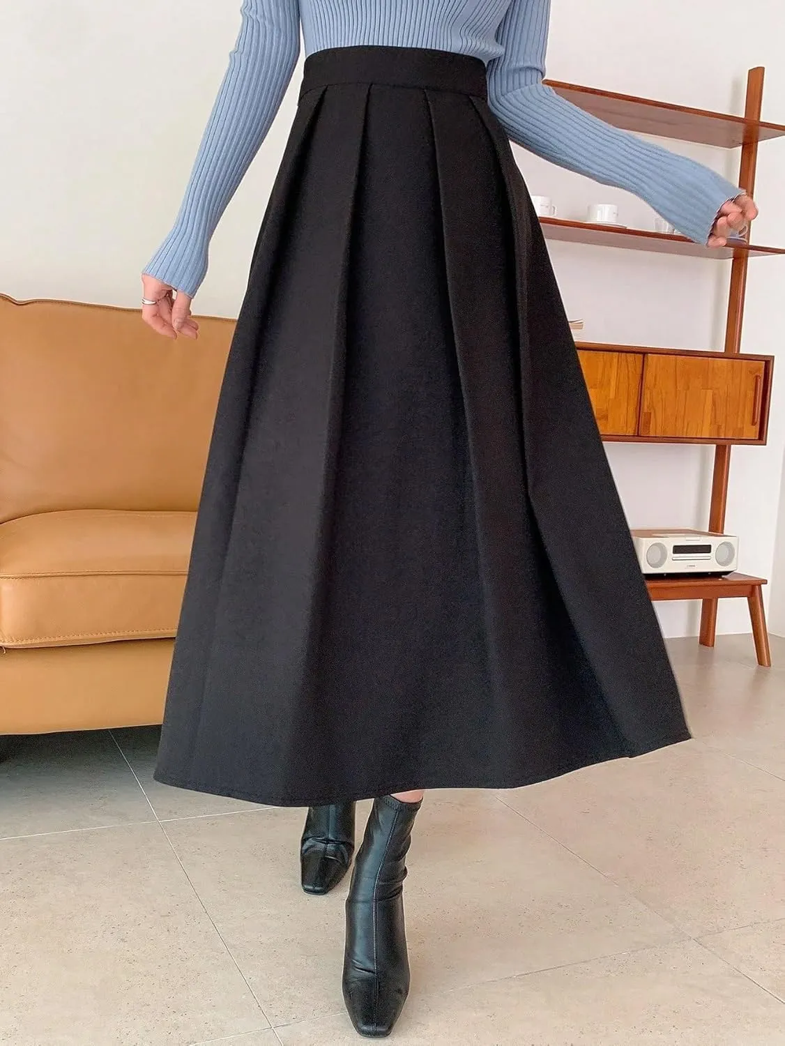 Women's 2024 Midi Long Bodycon Skirt High Waist Fold Pleated Skirt