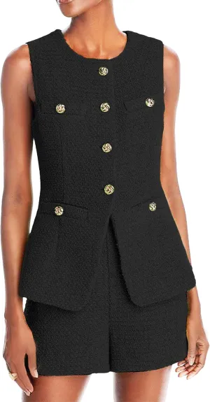 Women's 2025 Summer Tweed Vest Tops Y2K Long Sleeveless Lightweight Fashion Fully-Lined Elegant Casual with Pockets