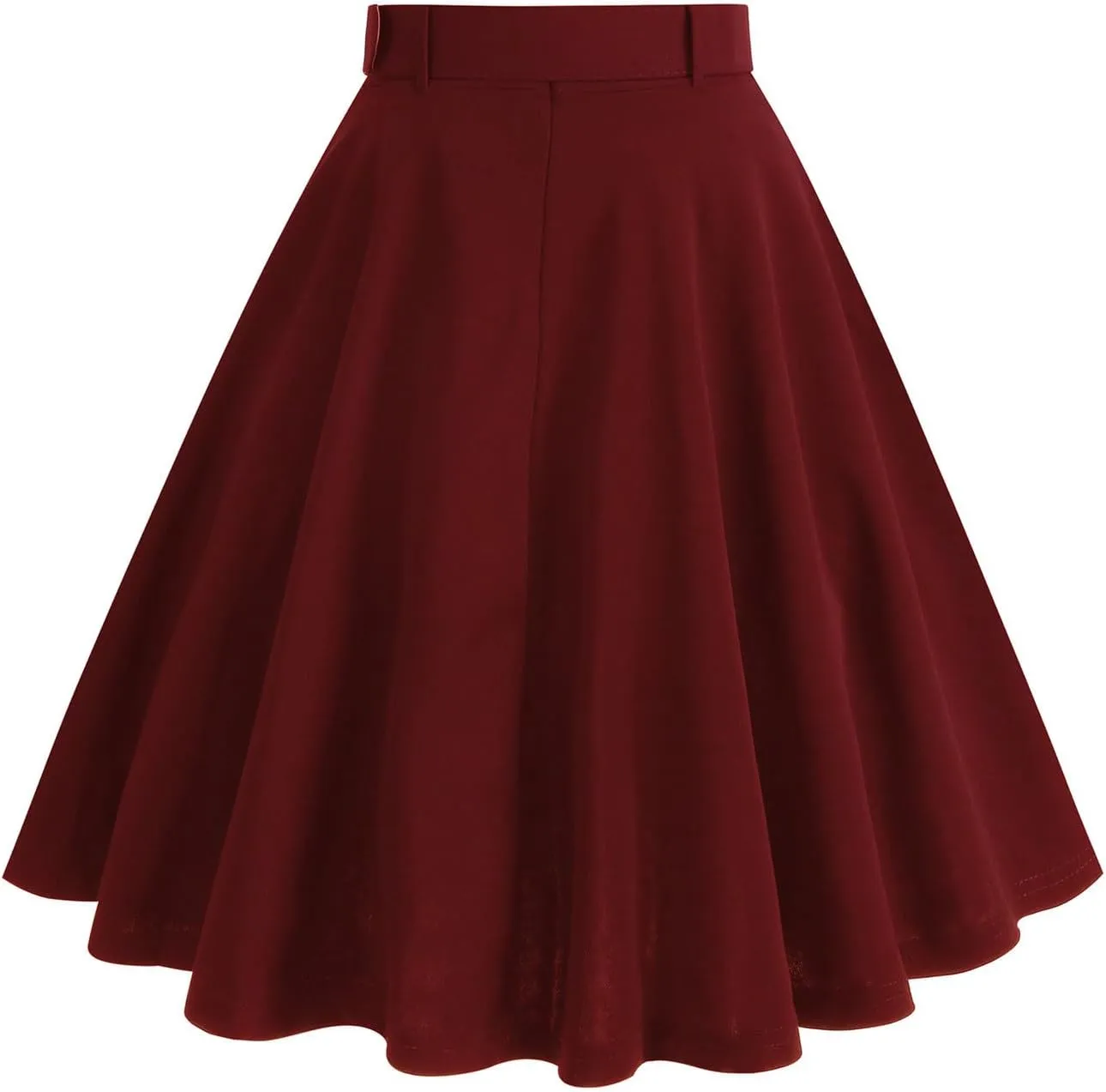 Womens A Line Flared Midi Skirt Vintage Stretch High Waisted Long Skirt Button Down Swing Skirt with Pockets and Belts