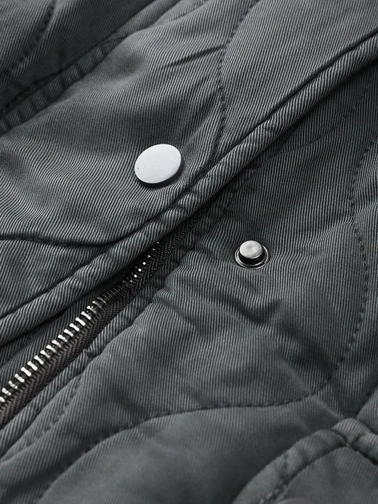 Women's Bomber Jacket Cotton Padded Ribbed Quilted Zip Up Long Sleeve Winter Coat Fall Outerwear Tops with Pockets