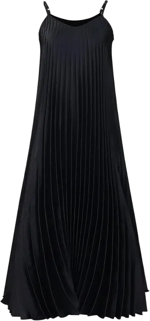 Women's Camisole Pleated V Neck Dress 2024 Casual Loose Swing Midi Summer Sexy Fashion Sleeveless Dress S-3XL