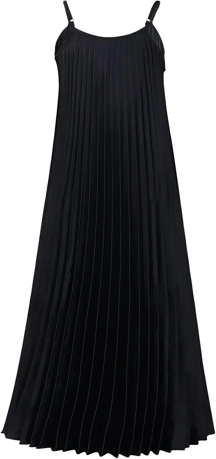 Women's Camisole Pleated V Neck Dress 2024 Casual Loose Swing Midi Summer Sexy Fashion Sleeveless Dress S-3XL
