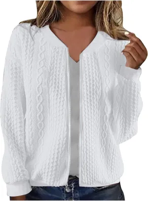 Women's Cardigan Zip Up Cable Knit Long Sleeve Trendy Y2K Sweater Jacket Crewneck Casual Teen Girls Coat 2024 Fall