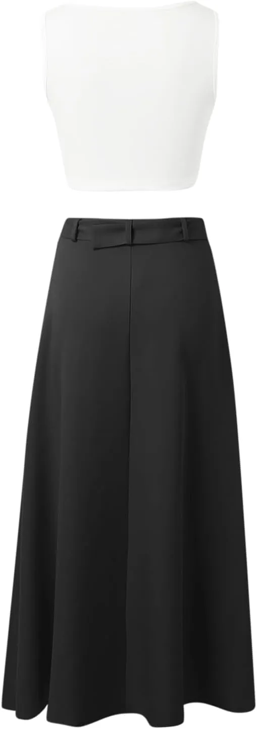 Women's Casual Solid Color Vest Zipper Skirt Long Skirt Set Sexy Sundresses Cocktail Sundress