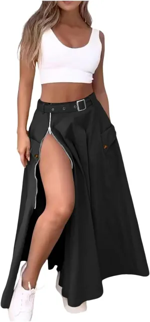 Women's Casual Solid Color Vest Zipper Skirt Long Skirt Set Sexy Sundresses Cocktail Sundress