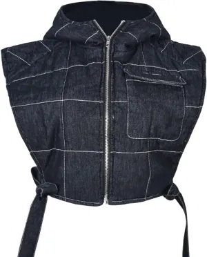 Womens Causal Sleeveless Hooded Denim Vest Zipper Padded Vest Relax Fit Jean Vest Outwear Cropped Vest Jacket