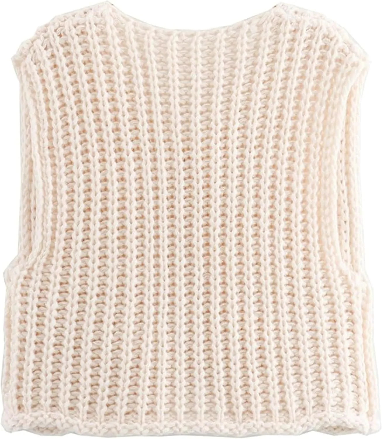 Women's Chunky Knit Vest Button Down Casual Sleeveless Cropped Crochet Sweater Cardigan with Pockets