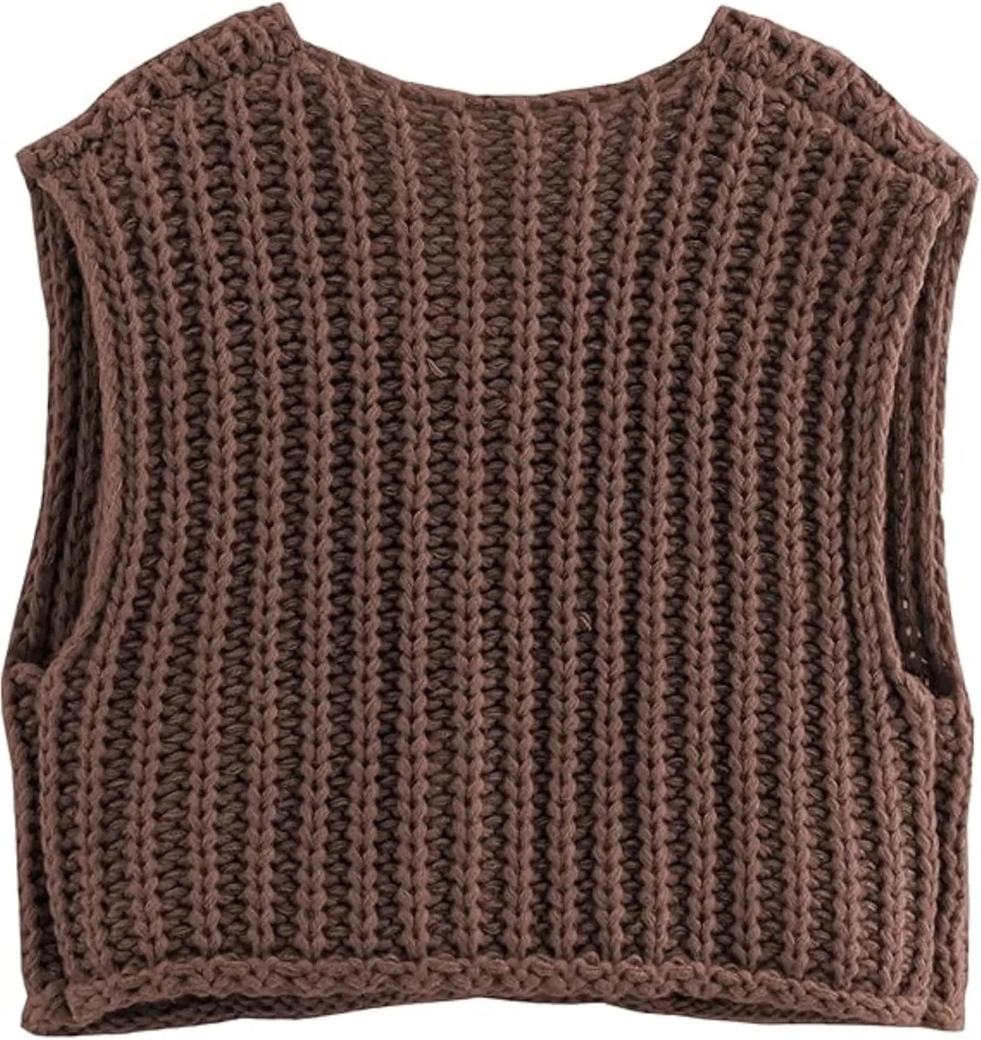 Women's Chunky Knit Vest Button Down Casual Sleeveless Cropped Crochet Sweater Cardigan with Pockets