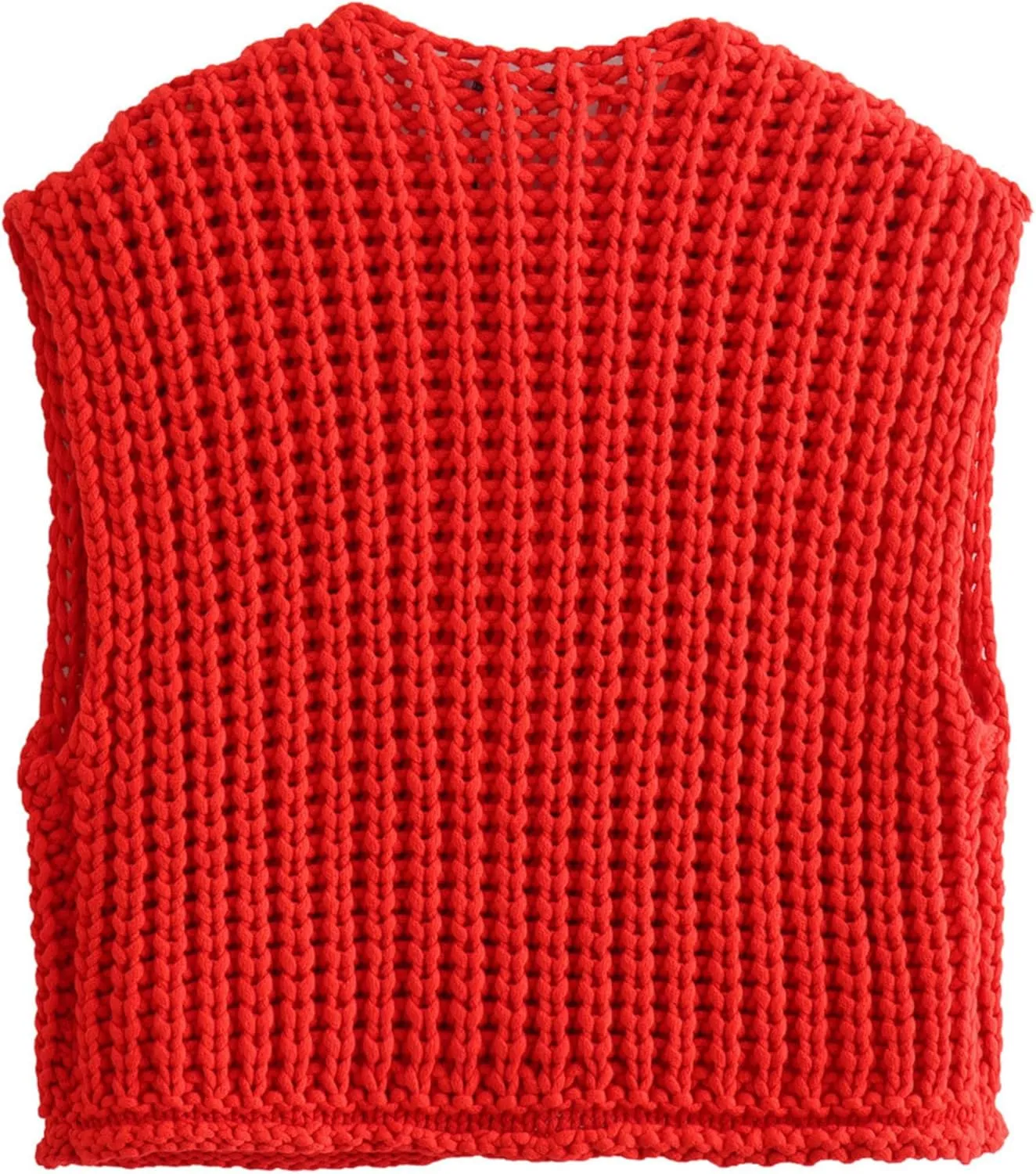 Women's Chunky Knit Vest Button Down Casual Sleeveless Cropped Crochet Sweater Cardigan with Pockets