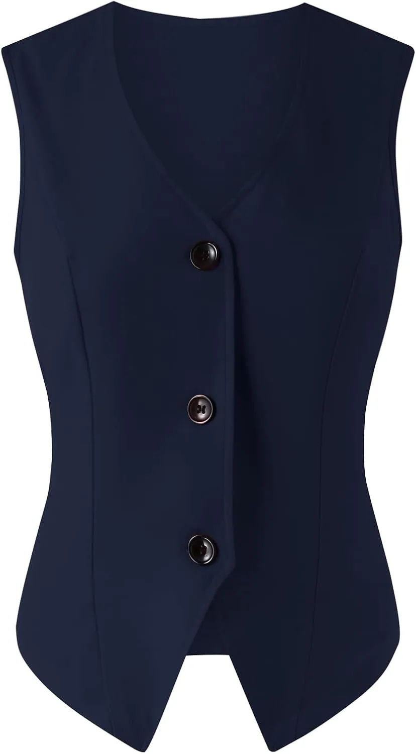 Women's Cropped Suit Vest V Neck 2025 Single Breasted Button Down V Neck Business Casual Dressy Waistcoat Vest Tops
