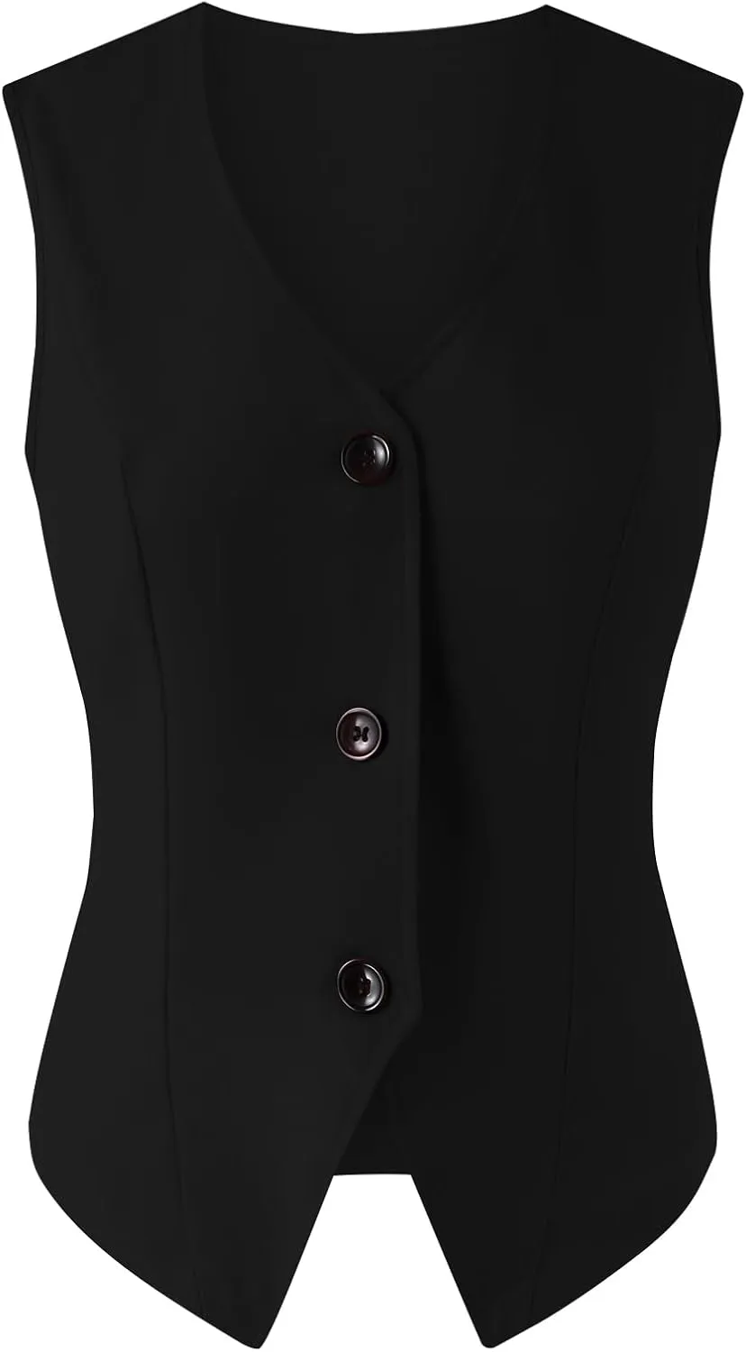 Women's Cropped Suit Vest V Neck 2025 Single Breasted Button Down V Neck Business Casual Dressy Waistcoat Vest Tops