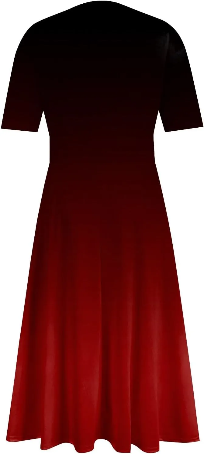 Women's Dresses Short Sleeve V Neck Shirt Dresses Plus Size Modest Floral Boho Dresses Casual Long Flowy Dresses