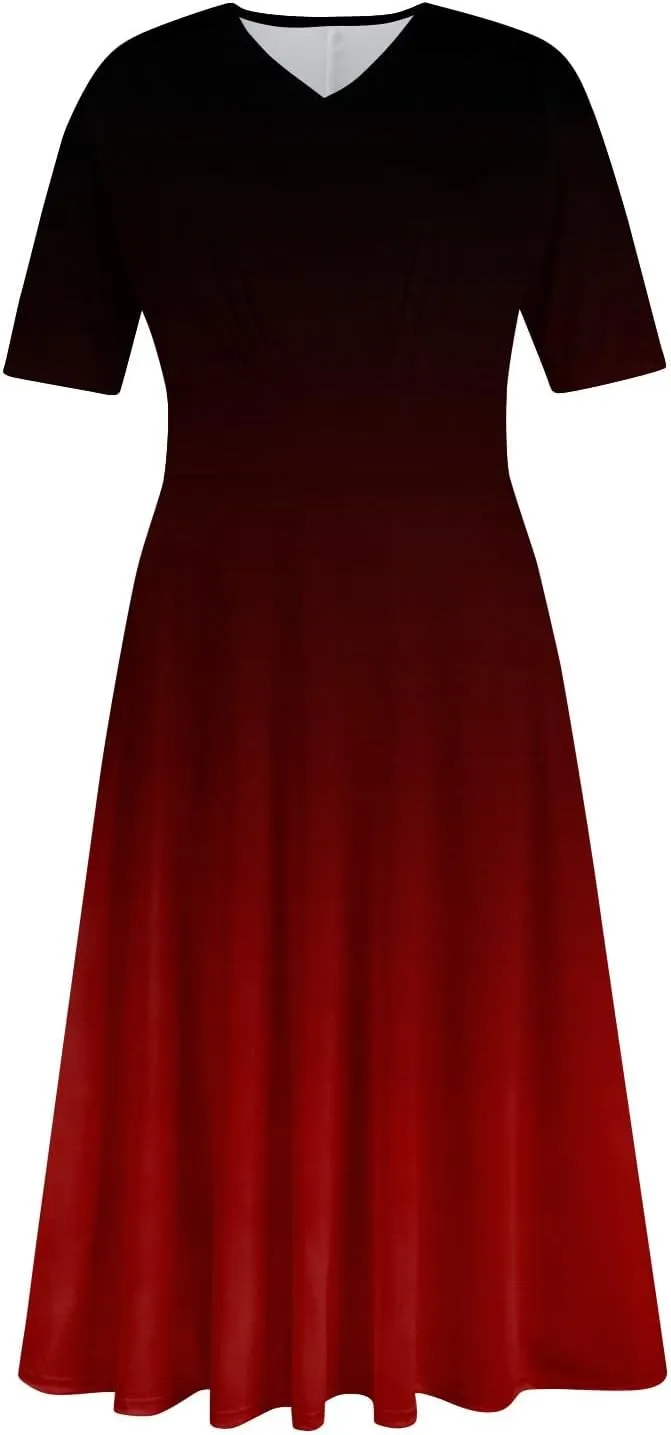 Women's Dresses Short Sleeve V Neck Shirt Dresses Plus Size Modest Floral Boho Dresses Casual Long Flowy Dresses